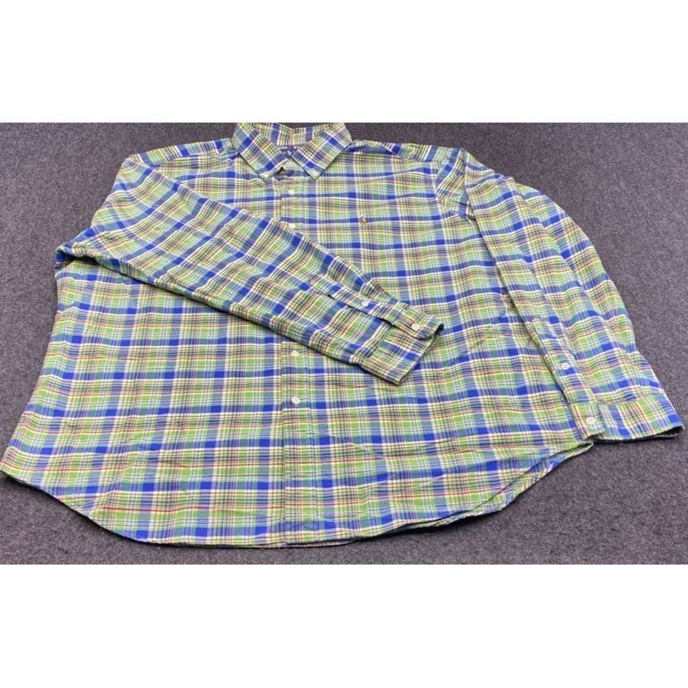 Ralph Lauren Button Down Shirt Mens XXL Green Blue Plaid Classic Fit Long Sleeve